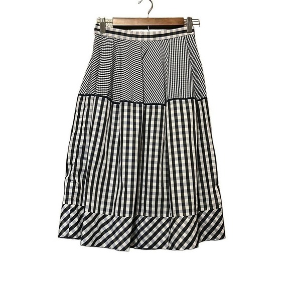 Dice Kayek High-Waisted Gingham Print Midi Skirt Plaid Navy Multi/Black Multi - Picture 2 of 8